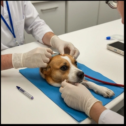 Veterinary examination of a dog