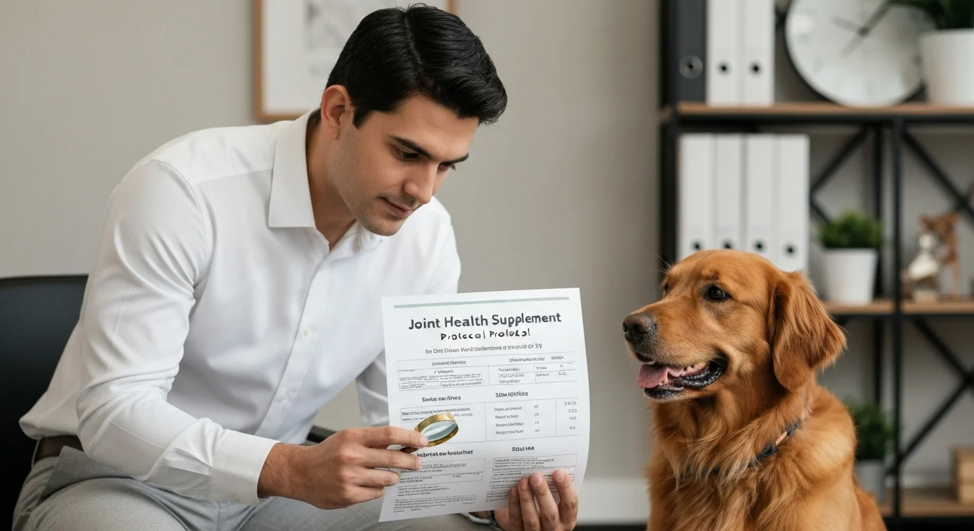 Nutritionist reviewing joint health supplement protocol for dog with hip dysplasia