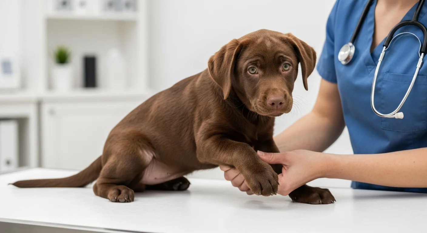 Healthy puppy receiving early orthopedic examination as preventive joint health measure