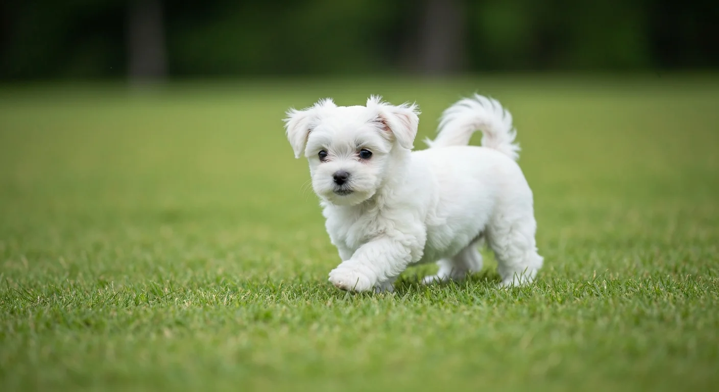Puppy playing on soft grass surface with appropriate controlled exercise for joint development