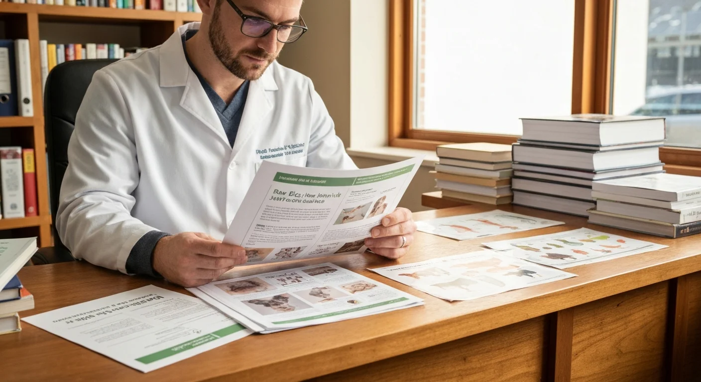 Veterinary nutritionist reviewing raw diet components and joint health outcomes research